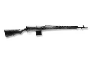 Right side view of the Tokarev SVT-38 rifle; note six-baffled muzzle brake and vented forend