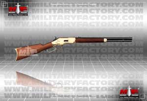 Right side profile illustration of the Winchester Model 1866 repeating rifle; color